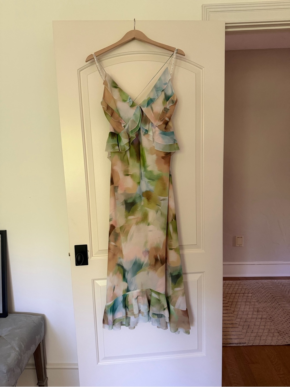 Favorite Daughter Pastel Multiwatercolor Ruffle Maxi Dress